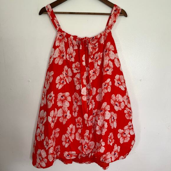 Anthropologie Tiered Gauze Bubble Hem Mini Dress Bright Red Floral Lined Cotton - Picture 4 of 9